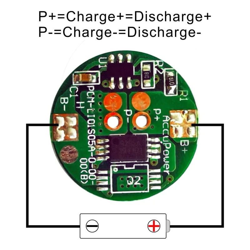 1s 2.5A Round BMS for 3.6V 3.7V Li-ion/Lithium/Li-Polymer 3V 3.2V LiFePO4 Battery Pack Size &Phi; 18mm (PCM-L01S05-C18)